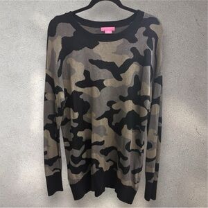 Isaac Mizrahi Camouflage Crew Neck Sweater - Black and Tan